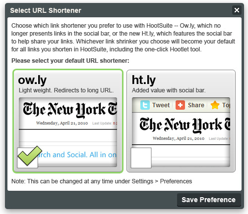 Choose your URL shortener Ow.ly or Ht.ly