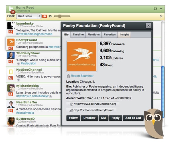 Who are your influencers in your social network? HootSuite Klout Influence measuring