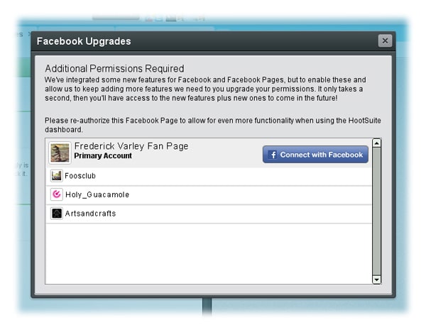 Facebook Pages re-authenticate