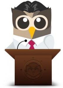 HootSuite Owly gives a speech