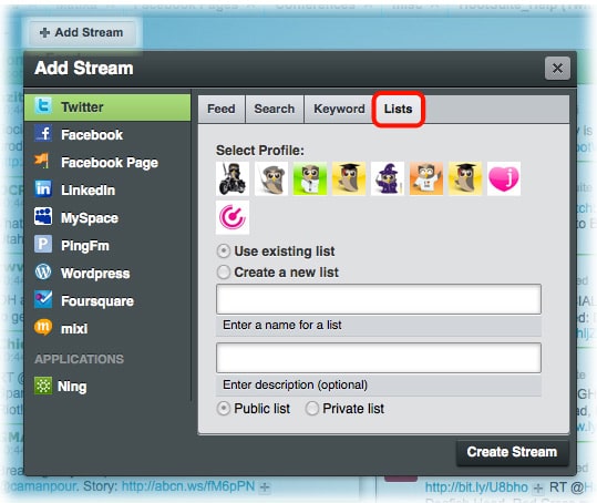 Add lists with HootSuite