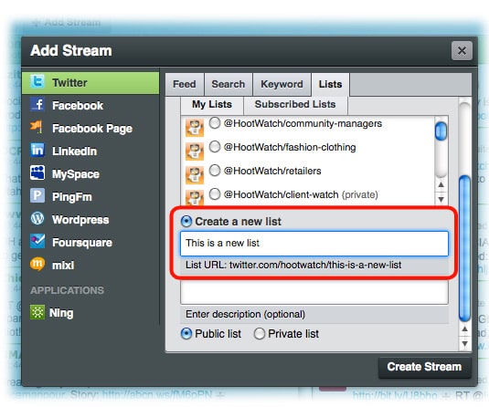 Add lists with HootSuite