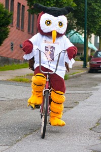 Owly is Rolling! Owly rides a bike