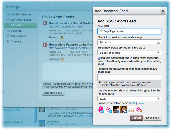 Add RSS screenshot Add a new RSS feed from HootSuite