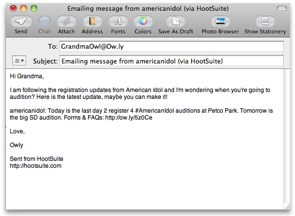Send an email with your favorite message straight from HootSuite
