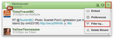 Filter within any Stream with HootSuite