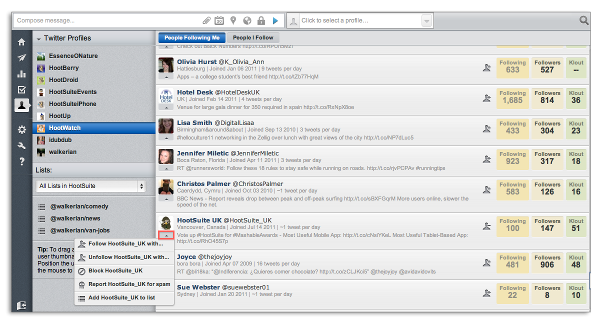 Quick Options Contacts HootSuite Quick Options Contacts HootSuite Twitter