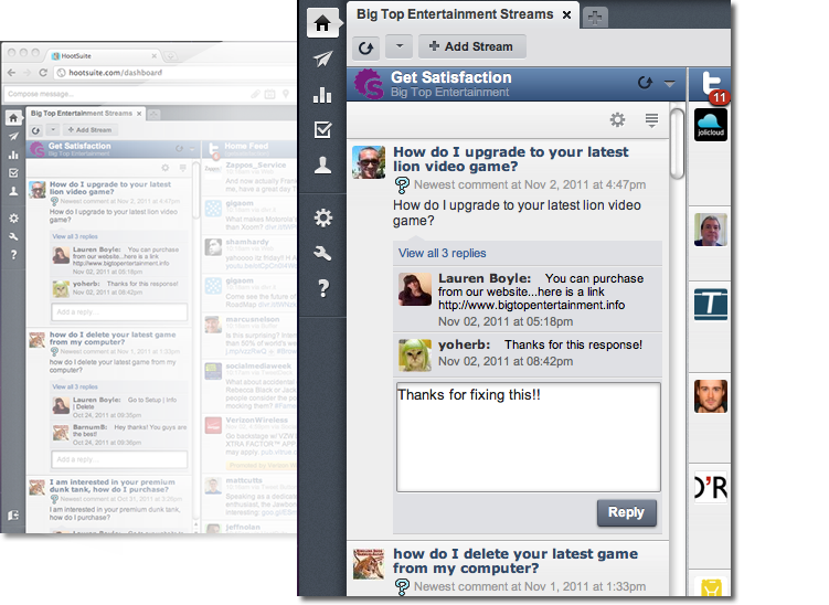 Get Satisfaction and HootSuite HootSuite Interface with Get Satisfaction