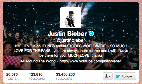 Join 33.4 million people and follow Biebs on Twitter