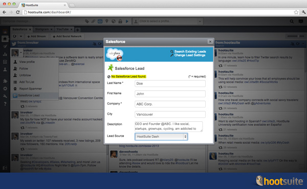 Click to Enlarge Salesforce Premium App in HootSuite