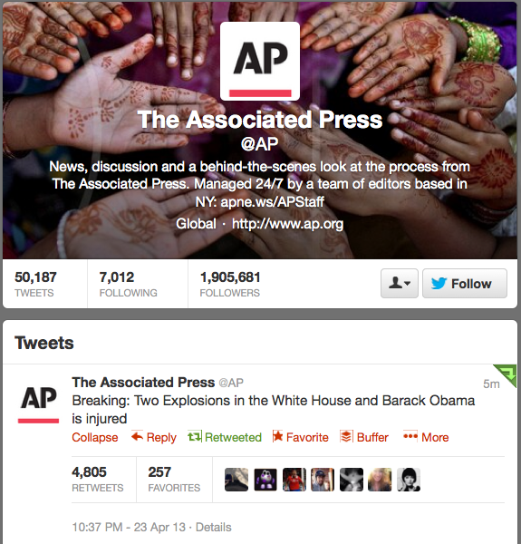 Within minutes of being sent out, the false tweet about an attack on the Whitehouse had been retweeted thousands of times.