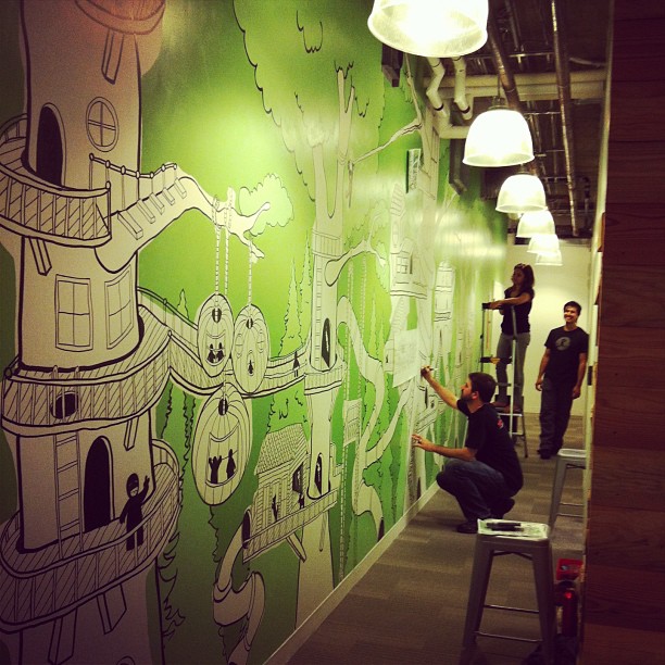 The Treehoiuse mural in process. Instagram photo by @_dlight