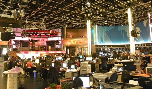 This impressive Montreal, Canadian newsroom is the world's largest French newsroom outside of France. Flagship newscasts on Radio-Canada along with Réseau de l'information (RDI) programming are broadcast from here. Image from Jason Paris, flickr.