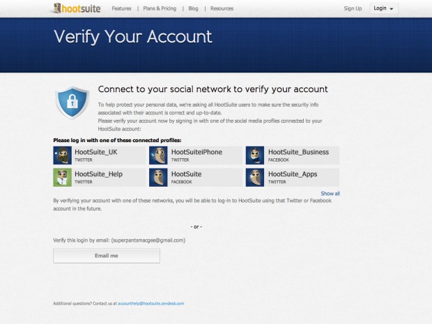What you'll see when you try to log into HootSuite.