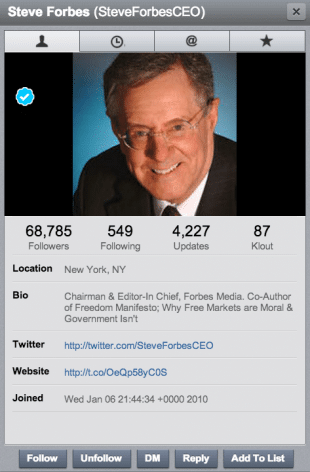 A profile bio within HootSuite