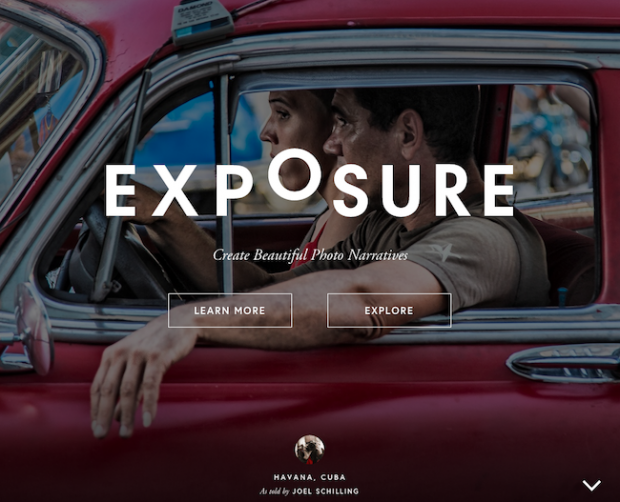 A screenshot of the Exposure home page.