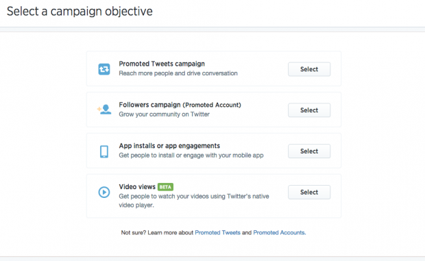 Social media advertising - Twitter ad types