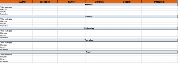 Social media content calendar example A