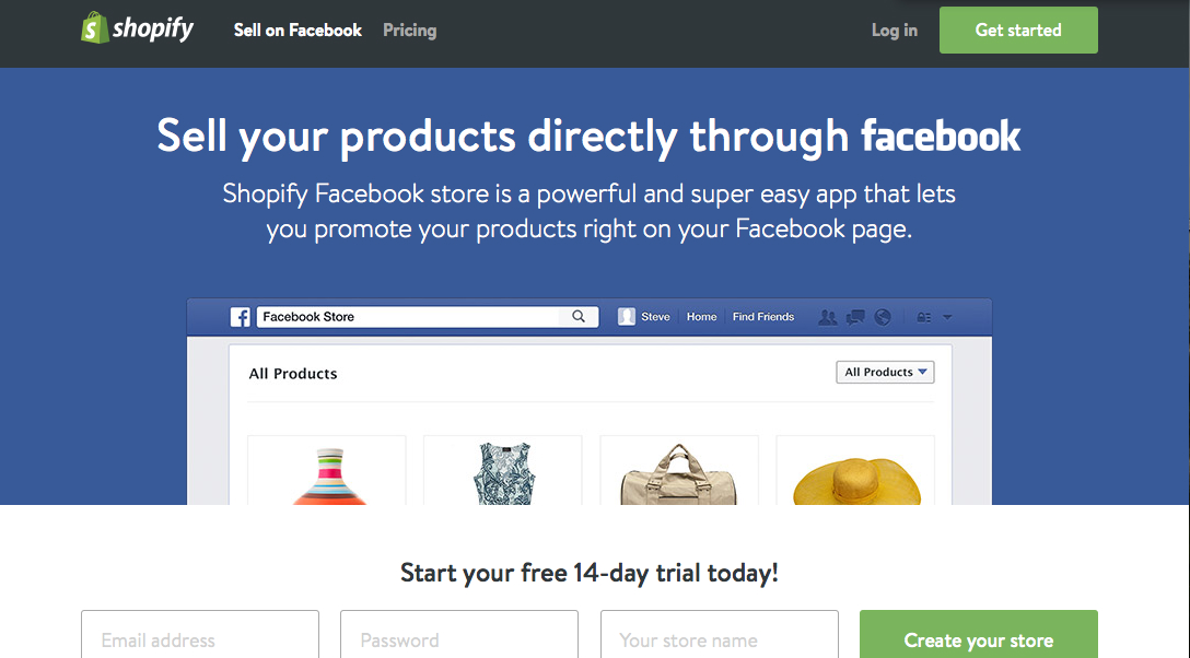 social media ad Shopify - examples of landing pages