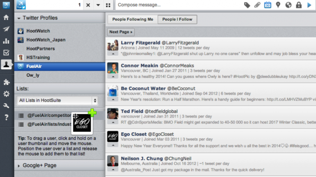 How to add users to lists by dragging and dropping.