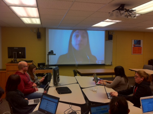 Kirsten Bailey with SyracuseU Director of HootSuite University on a video call