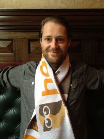 Ryan Holmes models the HootSuite soccer scarf Ryan Holmes models the HootSuite soccer scarf