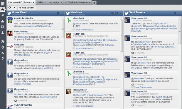Vancouver Police Department HootSuite Dashboard