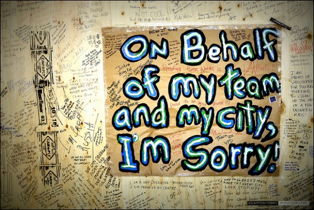Vancouverites express regret after the events of June 15, 2011 - Image via Clayton Perry