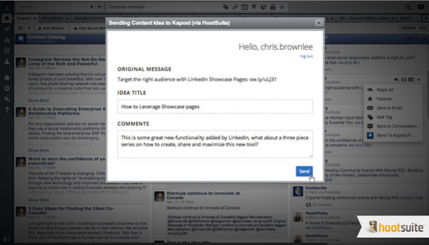 Send social content to Kapost to queue to kickstart planning around a campaign