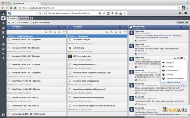 A screenshot of the HootSuite Dropbox App