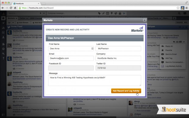 Add Social Activity to Marketo from the HootSuite dashboard