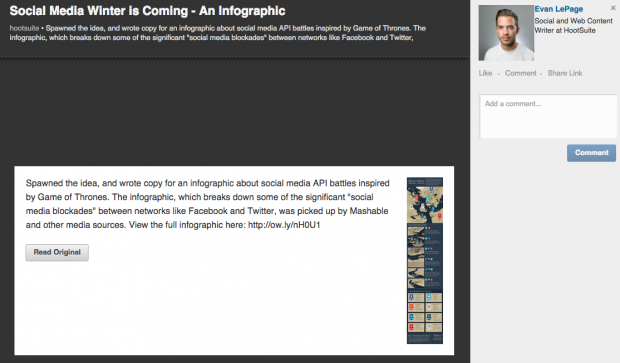 The view when a piece of content is clicked.