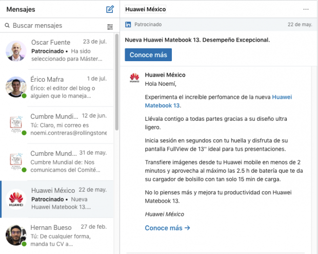 Publicidad en LinkedIn In mail