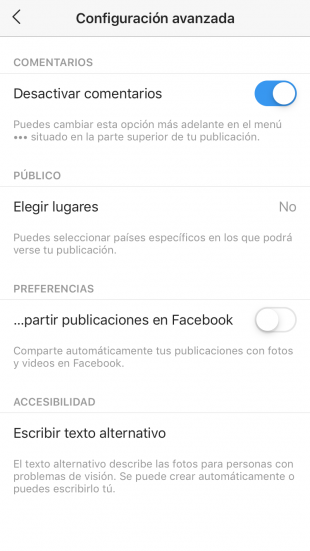 Segundo paso para ocultar los comentarios en una publicación de Instagram