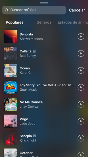 Música en tus historias de IG