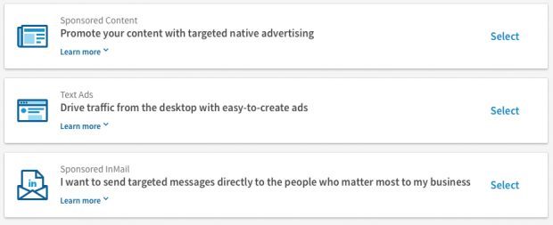 Publicités sur LinkedIn - Ad type