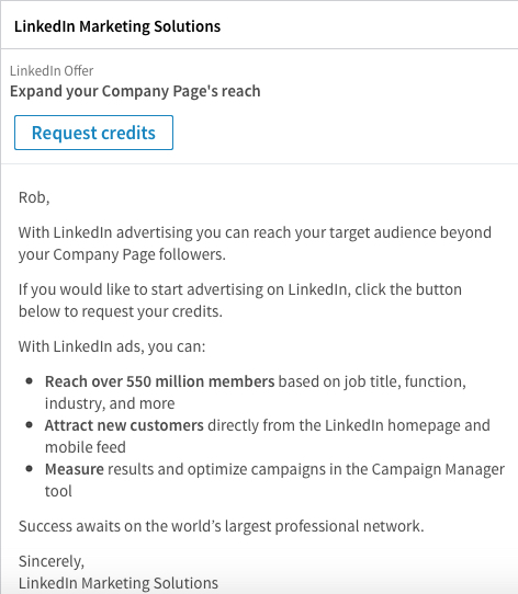 Publicités sur LinkedIn - Sponsored Inmail