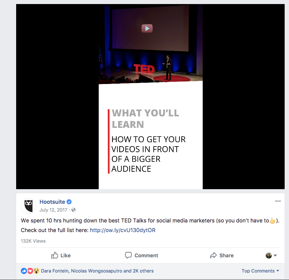 TED Talks Facebook Post Screenshot | Hootsuite Blog