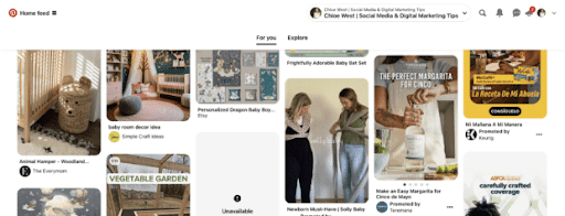 Pines carrusel en el feed principal de Pinterest