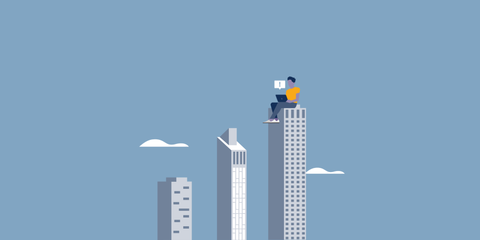 Illustration of a person sitting on top of building with their laptop
