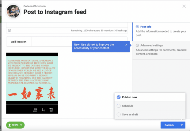 Scheduling posts using Instagram creator studio