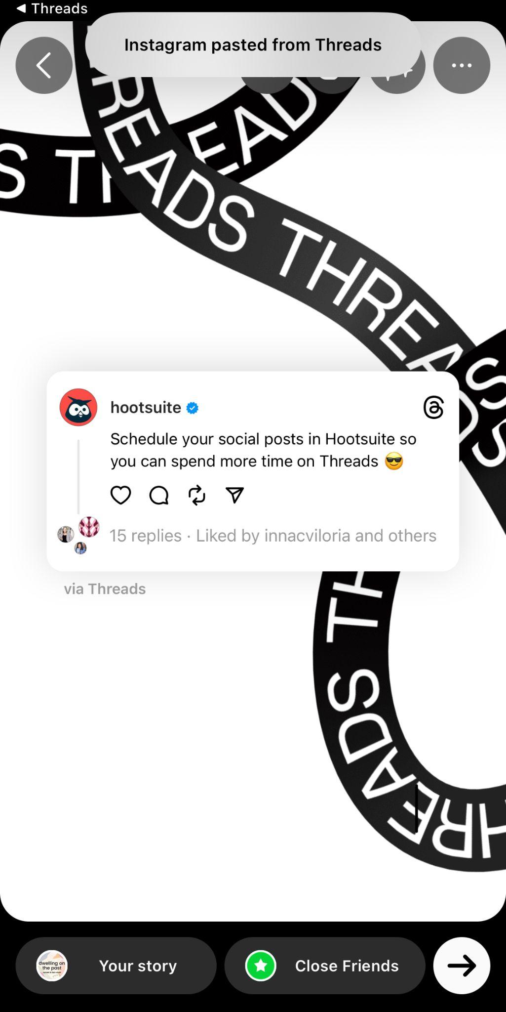 Beispiel für das Crossposting eines Threads von Hootsuite in Instagram