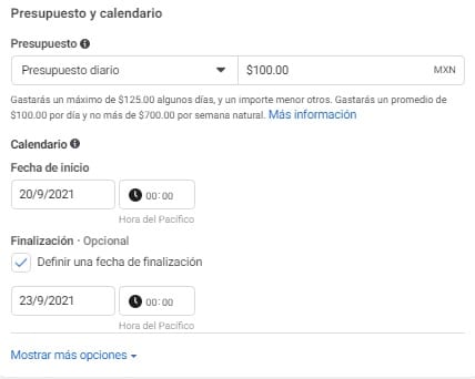presupuesto y calendario