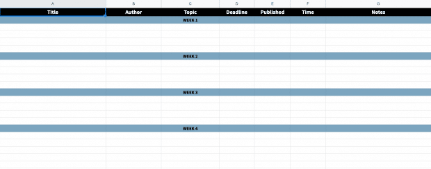 screenshot of the editorial calendar template