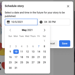 Picking a date and time to schedule Instagram Stories