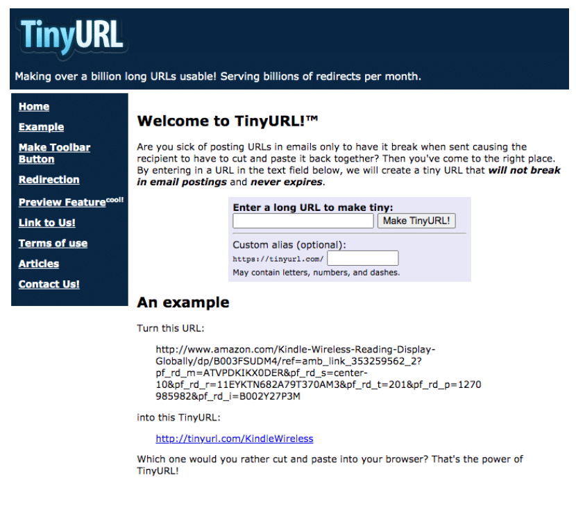 Screenshot Tiny.url URL-Verkürzer