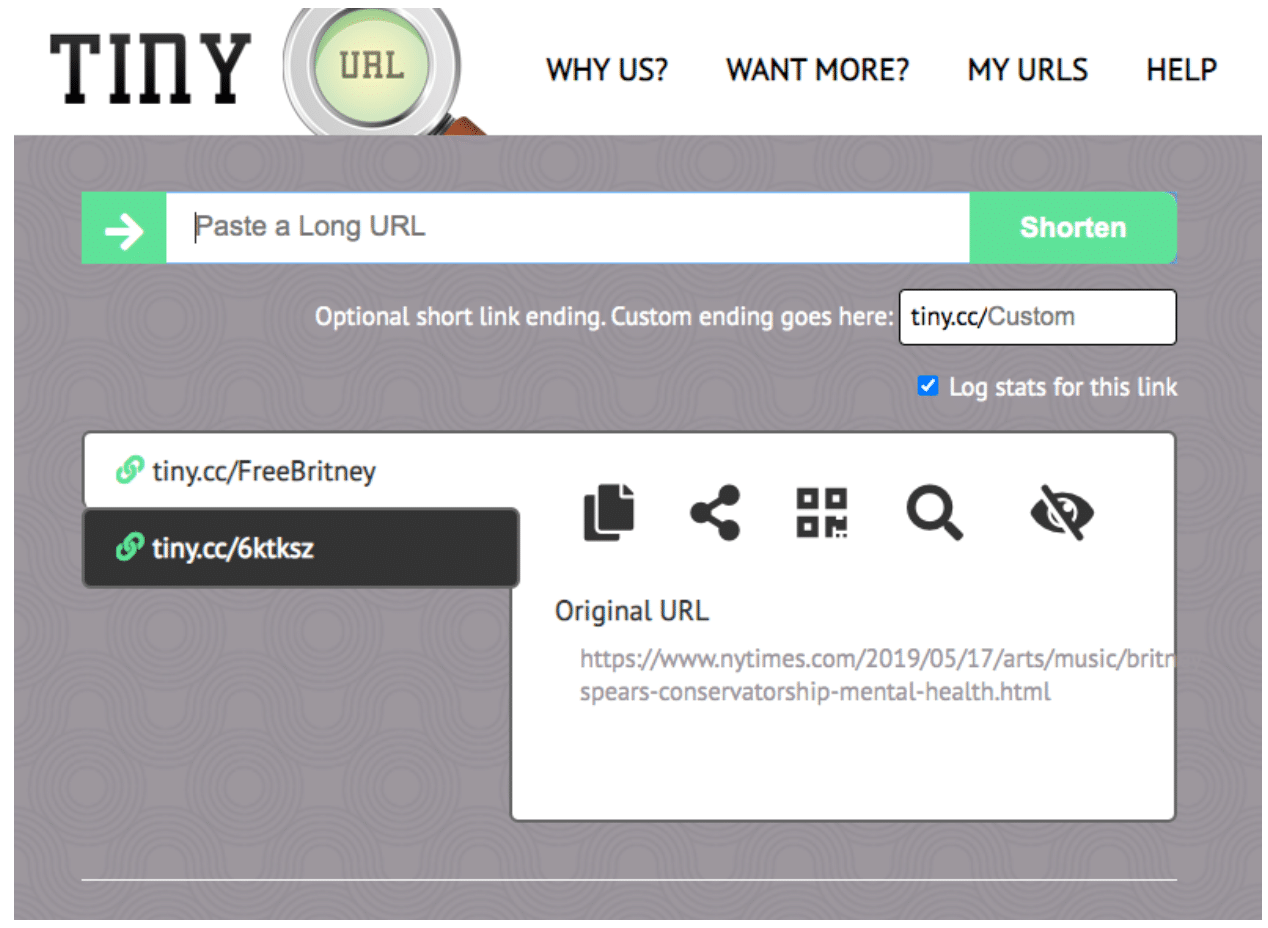 Tiny.CC custom URL shortener