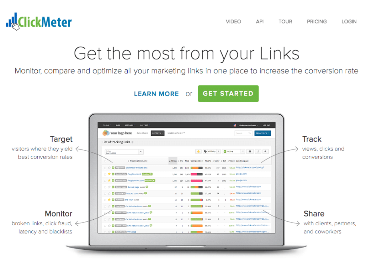 Screenshot Homepage von ClickMeter