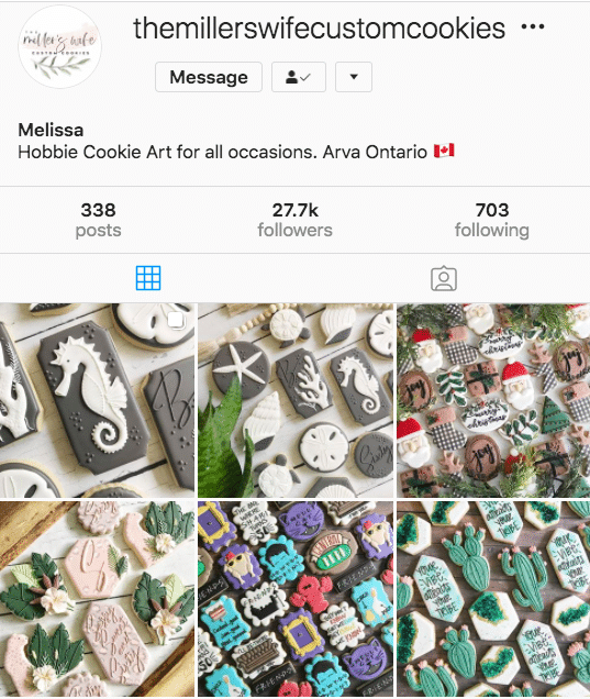 The Millers Wife Custom Cookies profile (27.7k Instagram followers)