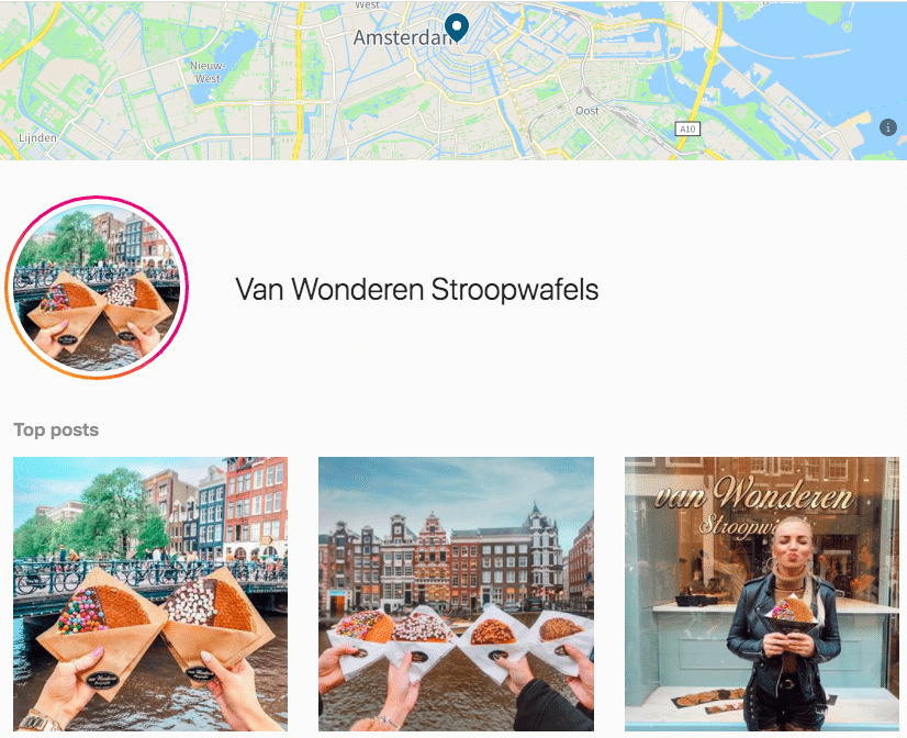 Amsterdam location tag page on Instagram with top posts